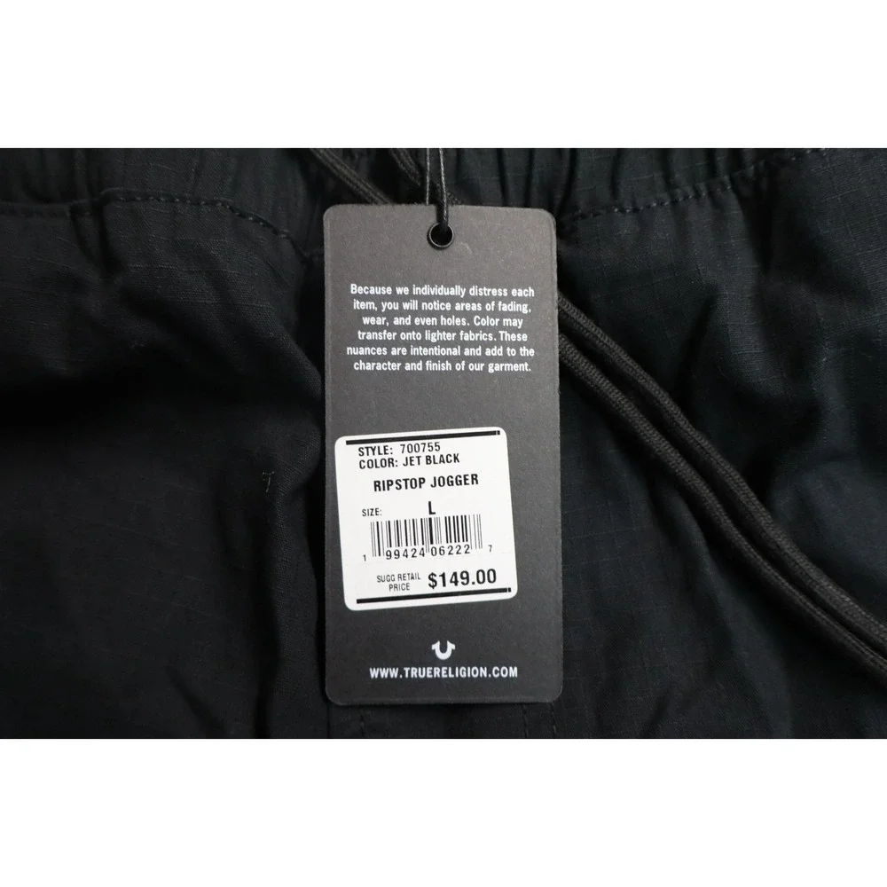 True Religion Ripstop Cargo Jogger Pants Mens Size L Black Pockets Draw String